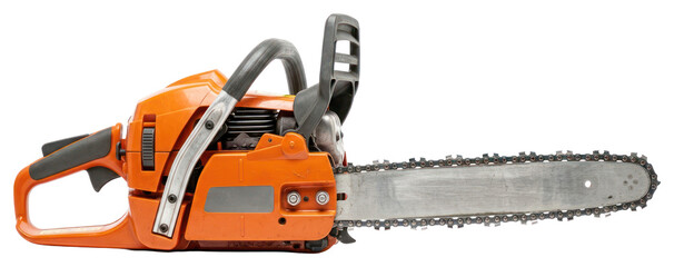 Orange Chainsaw Isolated on White Background