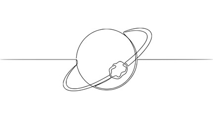 Minimalist Saturn planet with ring and moon, continuous line drawing © Dodo