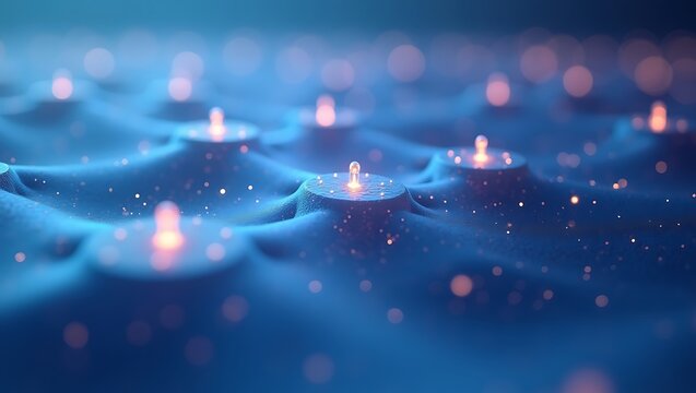 Abstract digital landscape with glowing nodes on a textured blue surface