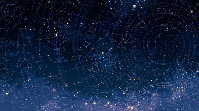 幾何学模様と星図の抽象的な夜空の背景