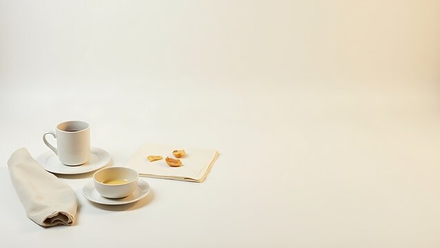 Minimalist breakfast setting with a cup of coffee and a small bowl