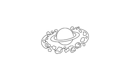 Stylized Saturn planet with asteroid belt, line art, isolated on white © Nurul