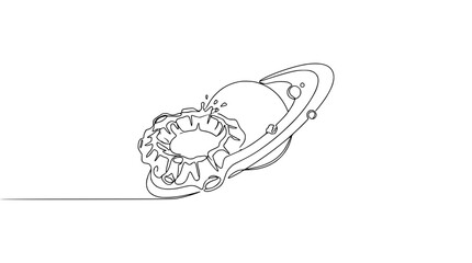 Creative Saturn planet with donut ring, isolated single line art, space concept © Nurul