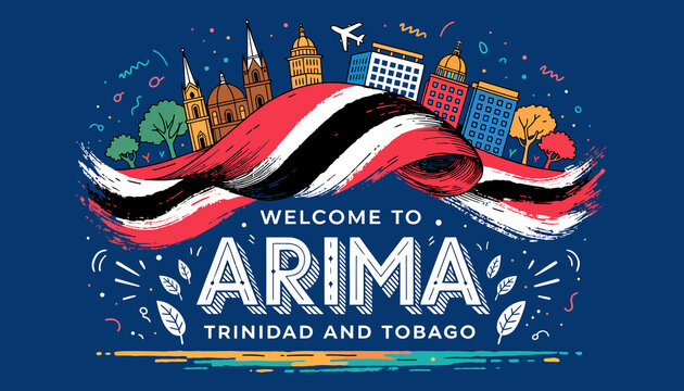 Welcome to Arima, Trinidad and Tobago, travel poster with flag