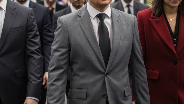 Confident Professionals Walking Together in Business Attire