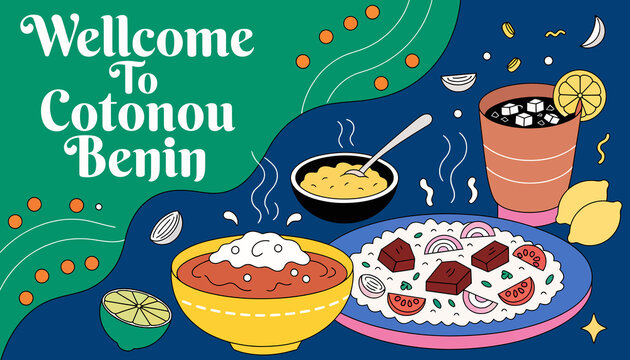 Welcome to Cotonou, Benin: Vibrant Illustration of West African Cuisine and Culture