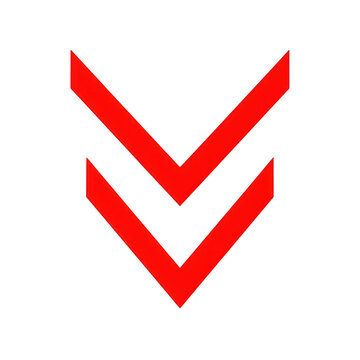 Red double arrow symbol pointing down isolated on transparent background