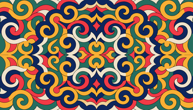 Vibrant Retro Swirl Pattern Background: Colorful Psychedelic Art Design with Geometric Shapes