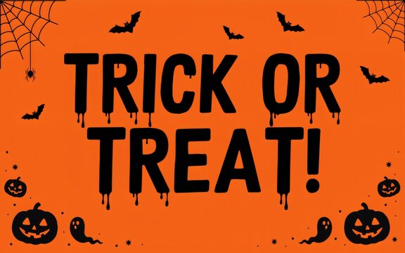 A festive orange background featuring the phrase trick or treat for a fun spooky halloween celebration