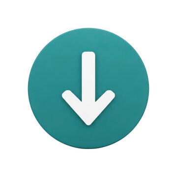 Teal circle download arrow button icon isolated on transparent background
