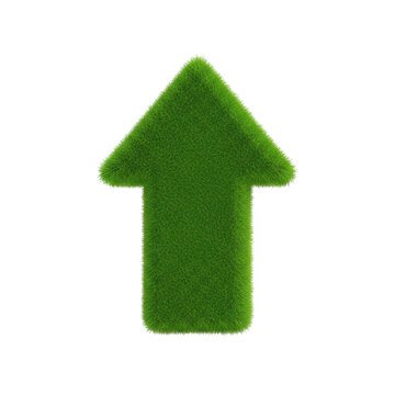Green grass arrow pointing up for eco growth concept isolated on transparent background