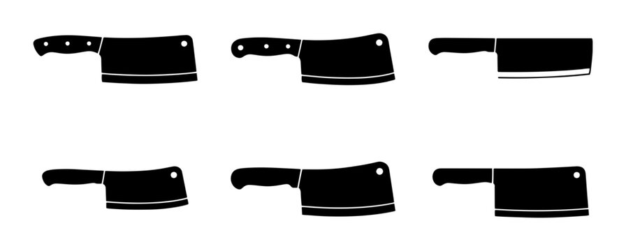 70 Butcher Knives Collection, Meat Cleaver Icons, Kitchen Utensils Set, Food Preparation Tools, Black Silhouettes 100