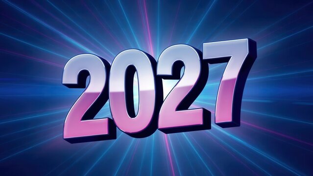 3d render of the year 2027 with retro synthwave style