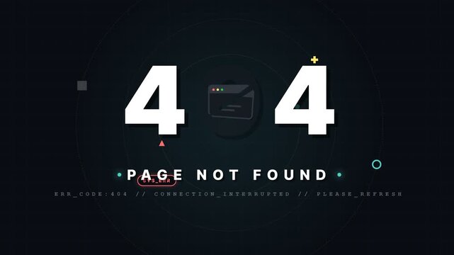 404 Page Not Found Error Screen with Futuristic HUD Graphics and Tech Interface Animation Footage