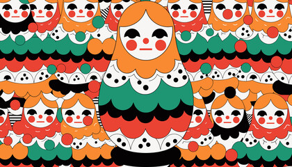 Fototapeta premium Vibrant Matryoshka Doll Pattern - Traditional Russian Nesting Dolls Art