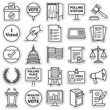 Government and voting election icons set featuring ballot box polling booth and democratic process, election