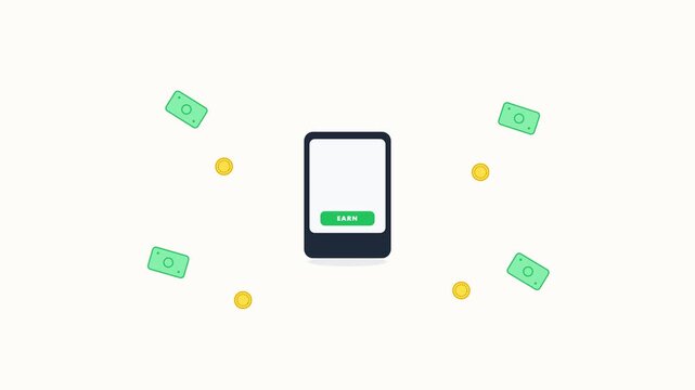 This minimal animation effectively communicates mobile financial growth and digital banking concepts for commercial use.