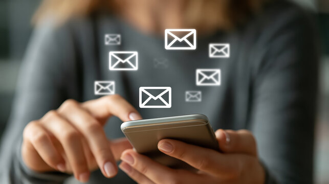 Mobile phone email notification message hand woman smartphone marketing strategy communication