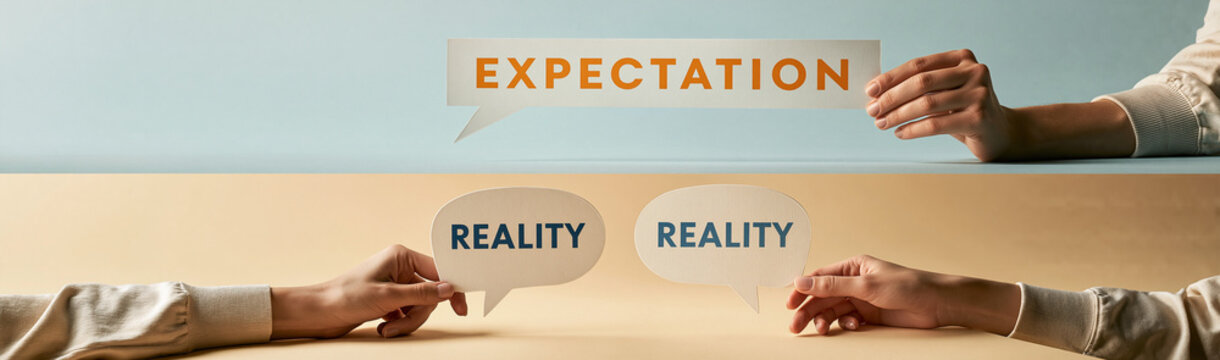 Expectation vs. Reality: A visual representation of the stark contrast between what is anticipated and the actual outcome, highlighting the disconnect between ideas and their materialized form
