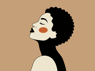 Minimalist Side Profile Portrait of a Black Woman with Afro Hairstyle, Earth Tone Boho Vector Art © Resa