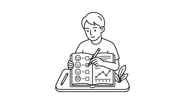 Person Filling Out Mood Tracker Notebook Vector Illustration
