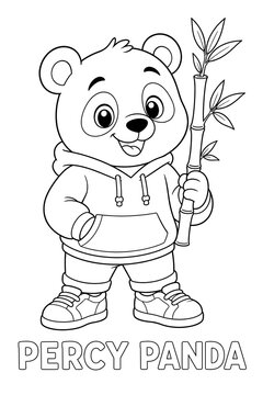 Percy Panda Cute Cartoon Coloring Page, Modern Minimalist Black and White Animal Character Line Art for Kids