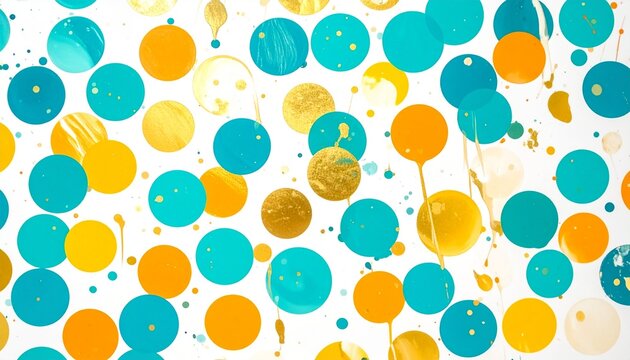 Abstract colorful circles with gold splatter texture