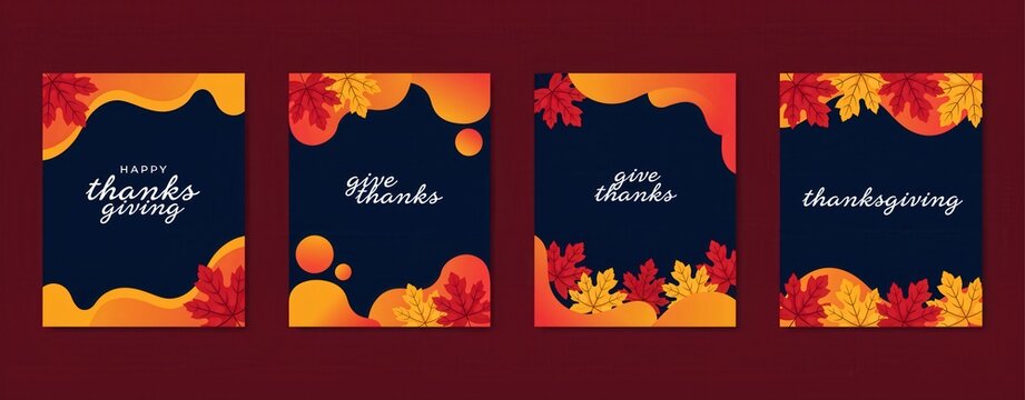 Set of thanksgiving greeting card templates with leaves