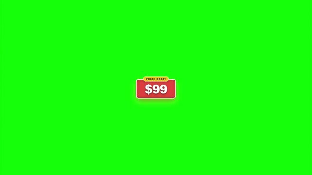 Animated Discount Price Tag 299 to 99 Dollars Flat Minimalist Motion Graphics Green Screen Chroma Key for Ecommerce Marketing Promotions