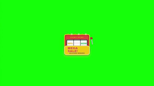 Animated Slot Machine Mega Sale Jackpot 2D Motion Graphics Chroma Key Green Screen Overlay for E commerce Marketing Promotion and Online Shopping Advertisement