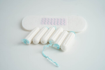 Cotton tampons for women hygiene menstrual period cycle protection. © Pakawadee