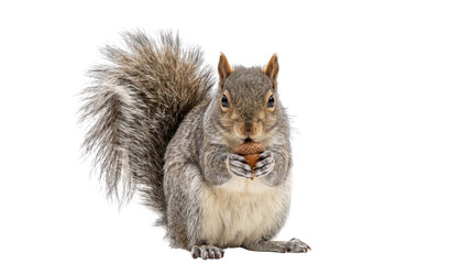 Naklejka premium Grey Squirrel Sitting and Eating Nut PNG Isolated on a transparent background