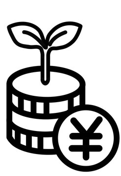 Coin stack with sprout and Japanese yen investment icon transparent
