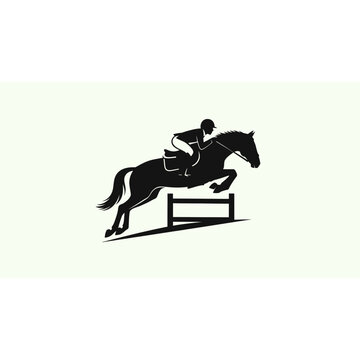Horse rider jumping over hurdle silhouette