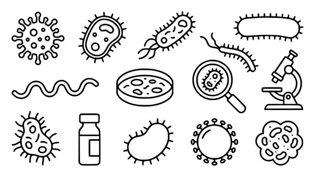 Microorganisms and Bacteria Vector Icons for Scientific and Medical Illustration
