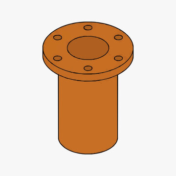 Isometric illustration of a copper pipe fitting with a flange and bolt holes.