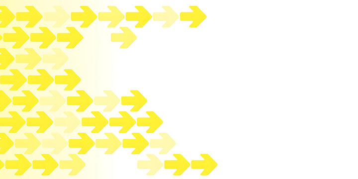 Yellow arrows arranged in a dynamic pattern with a gradient fade on a white background 