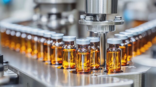 Automated vial production in a pharmaceutical factory.