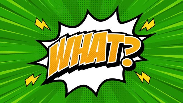 Animated What Text on Comic Style Background