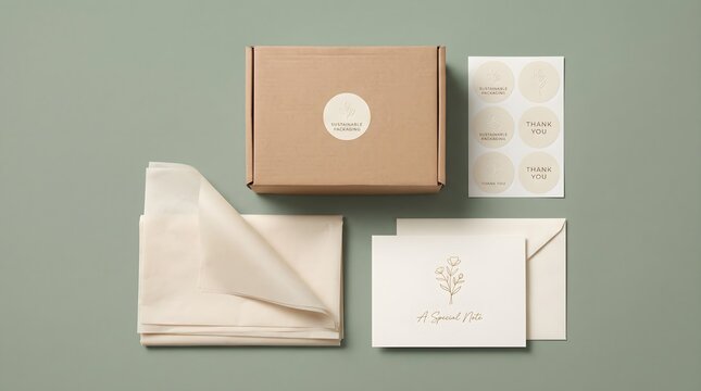 Sustainable Packaging Branding Mockup with Kraft Box and Thank You Cards