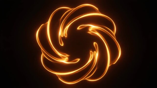 Warm-amber plasma forms loose rotating ring around dark center, luminous tendrils circulating and reshaping continuously against deep black with hypnotic futuristic energy and cinematic glow.