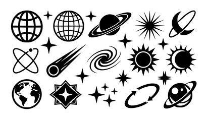 Y2K Globe Star and Cosmic Shapes Retro Futuristic Clothing Graphic Vector Set © Md Monirul