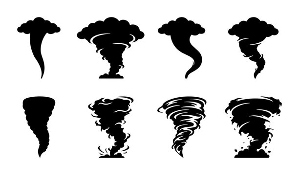 70 Tornado Icons Set, Twister Vector Graphics, Cyclone Symbols, Hurricane Silhouettes, Weather Phenomenon Illustrations, Storm Collection, Natural Disaster Elements 100