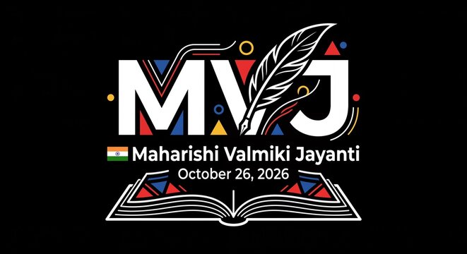 Maharishi valmiki jayanti logo with open book and quill