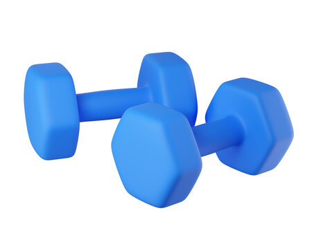 3d Blue dumbbell set isolated for home workouts, gym training, strength exercises, muscle toning, and fitness routines. Compact, durable weights with a modern sporty design