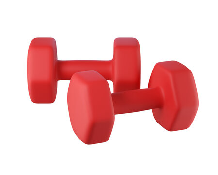 3d red dumbbell set isolated for home workouts, gym training, strength exercises, muscle toning, and fitness routines. Compact, durable weights with a modern sporty design