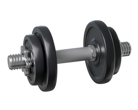 3d Adjustable dumbbell isolated with metal plates and threaded bar for strength training, home workouts, bodybuilding, and gym fitness exercises. 3d render