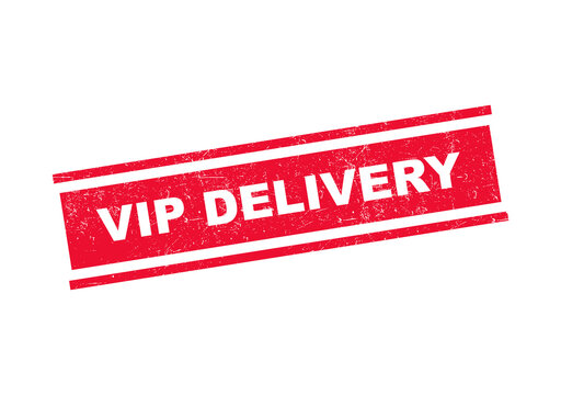 Red vip delivery rubber stamp sign with grunge texture for shipping and priority service labels isolated on transparent background