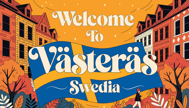welcome to v?ster?s sweden, cityscape with autumn foliage