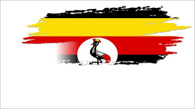 Uganda Flag Brush Stroke Animation, Ugandan National Flag Paint Effect with Crested Crane Emblem, Patriotic Background 4K